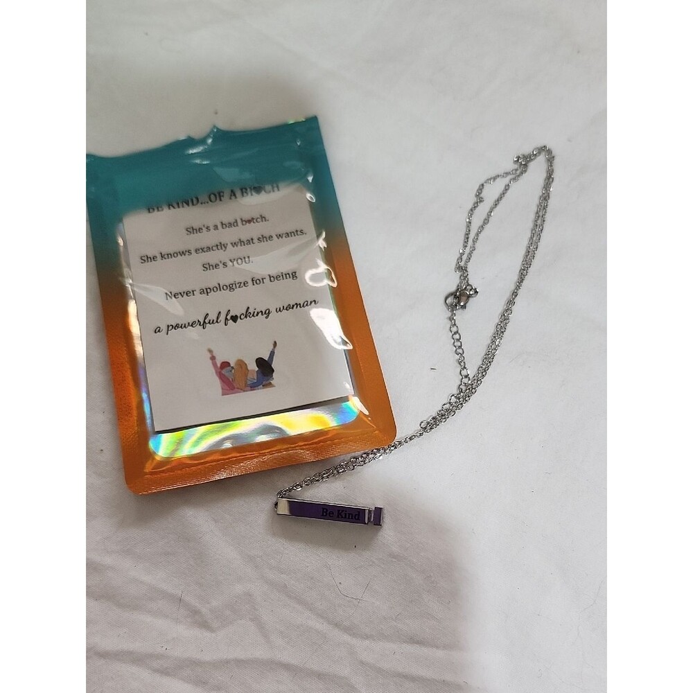 Silver 'Be Kind' Bar Pendant Necklace Hidden Message